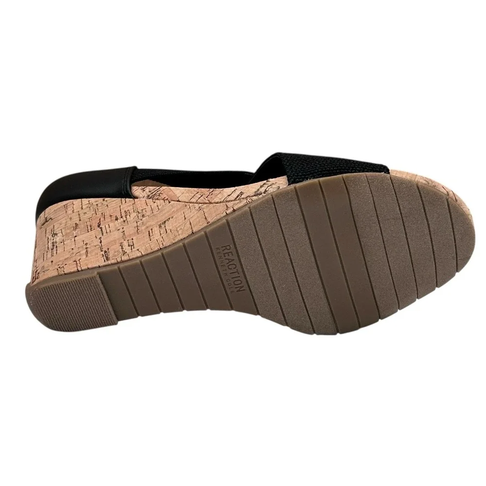 Kenneth Cole Gelena Women's Stretch Cork Wedge‎ Sandal Size 9 Black-Tan Open Toe